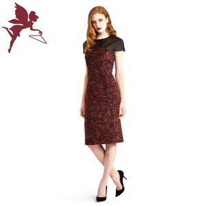 ISOUDE Sheer Yoke Cap Sleeve Dress in Jewel Tweed